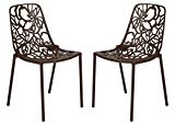 LeisureMod Devon Modern Aluminum Indoor-Outdoor Stackable Side Dining Chair in Brown, Set of 2 LeisureMod Devon Modern Aluminum Indoor-Outdoor Stackable Side Dining Chair in Brown, Set of 2