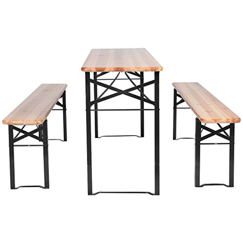 3 PCS Beer Table Bench Set Folding Wooden Top Picnic Table Patio Garden New for outdoor activities & garden use Review