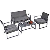 Giantex 4pc Patio Furniture Set Cushioned Outdoor Wicker Rattan Garden Lawn Sofa Seat (Dark Gray)