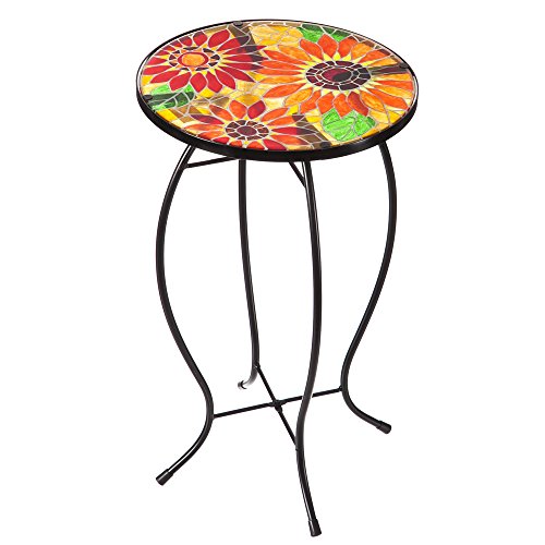 Evergreen Garden Outdoor-Safe Sunflowers Faux Mosaic Glass Metal Side Table - 12.25