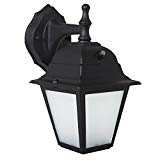 Maxxima LED Porch Lantern Outdoor Wall Light, Black w/Frosted Glass, Photocell Sensor, 700 Lumens, Dusk to Dawn Light Sensor, 3000K Warm White For Sale