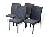 Patio Resin Outdoor Garden Yard Wicker Side Chair. Black Color (Set of 4) For Sale