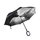 Cheap ALAZA Magic Moon Wolf Inverted Umbrella, Large Double Layer Outdoor Rain Sun Car Reversible Umbrella