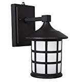 Maxxima LED Outdoor Wall Light, Black Metal Cage w/Frosted Glass, Photocell Sensor, 600 Lumens, Dusk to Dawn Sensor, 3000K Warm White For Sale
