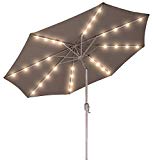 Deluxe Solar Powered LED Lighted Patio Umbrella – 9′ with Champagned Color Frame – By Trademark Innovations (Tan) Review