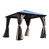 ALEKO GZBHR03 Aluminum Hardtop Gazebo with Removable Mesh Walls 10 x 10 Feet Brown For Sale