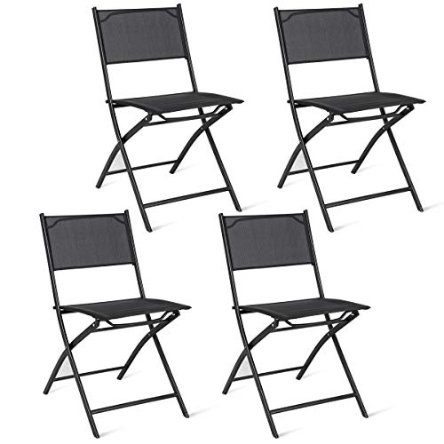 Giantex Set of 4 Outdoor Patio Folding Chairs Camping Deck Garden Pool Beach Furniture (Black) Review