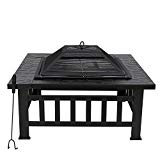 Peach Tree 32″ Outdoor Fire Pit Square Metal Firepit Backyard Patio Garden Stove Wood Burning Fire Pit with Cooking Grill, Spark Screen and Cover