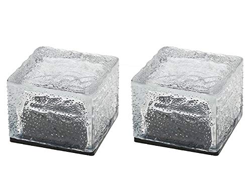 CTKcom 2 Pcs LED Solar Lights Path Ice Cube Lights Waterproof Cool White Solar Powered LED Crystal Frosted Glass Brick Rock Landscape Lamp in-Ground Buried Lights for Garden Path Yard Patio Pond