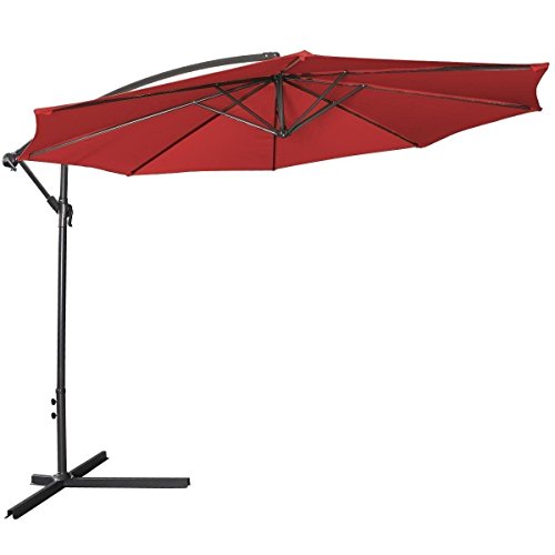10 ft Umbrella Patio Sun Shade Offset Outdoor Market with Cross Base (Burgundy)