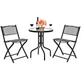 Cheap Best Choice Products 3-Piece Patio Bistro Dining Furniture Set w/Round Textured Glass Table Top, 2 Foldable Chairs- Gray