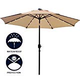 Sunnyglade 9′ Solar 24 LED Lighted Patio Umbrella with 8 Ribs/Tilt Adjustment and Crank Lift System (Light Tan) For Sale Sunnyglade 9′ Solar 24 LED Lighted Patio Umbrella with 8 Ribs/Tilt Adjustment and Crank Lift System (Light Tan) For Sale