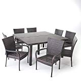 Great Deal Furniture Fern Outdoor 9 Piece Stacking Multibrown Wicker Square Dining Set For Sale