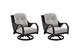 Ashley Furniture Signature Design – Marsh Creek Outdoor Swivel Lounge Chair with Cushion – Set of 2 – Brown & Gray For Sale