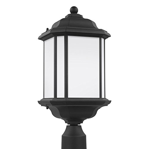 Sea Gull Lighting 82529-12 Kent One-Light Outdoor Post Lantern with Satin Etched Glass Panels, Black Finish For Sale