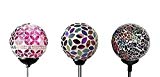 Set of 3 Ball Lights, Solar Mosaic 3.5″ Crackle Glass Ball, Multi-color Color Change Garden Stake Yard LED Light For Sale