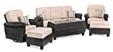 La-Z-Boy Outdoor Breckenridge 6 Piece Resin Wicker Patio Furniture Conversation Set (Natural Tan): Two Swivel Rockers, Sofa, Coffee Table, and Two Ottomans With All Weather Sunbrella Cushions