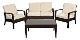 Atlantic 4-Piece Tahiti Deluxe Wicker Conversation Set, Brown with Off-White Cushions For Sale