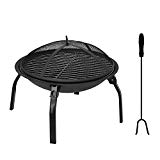 Kinbor 22-Inch BBQ Grill Portable Wood Burning Fire Pits Iron Backyard Patio Garden Round Fire Pit with Cooking Grill, Spark Screen