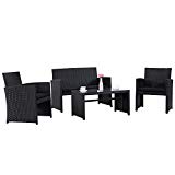 Cloud Mountain 4 Piece Wicker Outdoor Furniture Patio Conversation Set Sectional Rattan Patio Furniture Garden Lawn Sofa Cushioned Set, Black Review