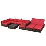 Outsunny 9 Piece Aluminum Outdoor Patio Rattan Sectional Furniture Set – Crimson For Sale