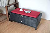 Orange Casual Outdoor 3 in 1 Resin Wicker Storage Bench Box with Seat Cushion, Aluminum Frame, Black Rattan and Red Cushion For Sale Orange Casual Outdoor 3 in 1 Resin Wicker Storage Bench Box with Seat Cushion, Aluminum Frame, Black Rattan and Red Cushion For Sale
