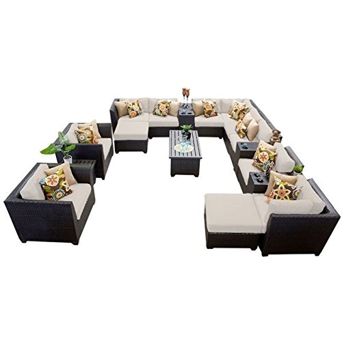 TK Classics BARBADOS-17a-BEIGE Barbados 17 Piece Outdoor Wicker Patio Furniture Set, Beige 17a