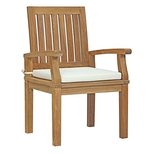 Modway Marina Teak Wood Outdoor Patio Dining Armchair in Natural White Review