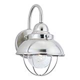 Sea Gull Lighting 8870-98 Sebring One-Light Outdoor Wall Lantern with Clear Seeded Glass Diffuser, Brushed Stainless Finish For Sale