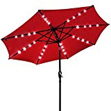 Yeshom 9′ Outdoor Solar Powered LED Umbrella 8 Ribs w/ 32 Lights Patio Garden Market Umbrella Tilt and Crank UV30 Red For Sale
