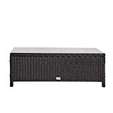 Peach Tree Indoor Outdoor Patio Rattan Wicker Side Tea Table w/Glass, Black Peach Tree Indoor Outdoor Patio Rattan Wicker Side Tea Table w/Glass, Black