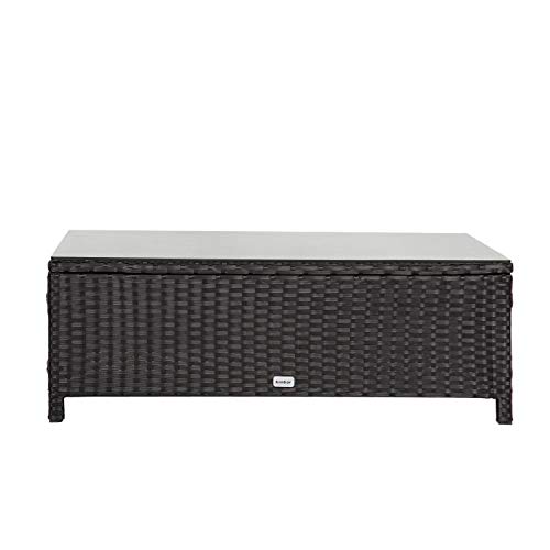 Peach Tree Indoor Outdoor Patio Rattan Wicker Side Tea Table w/Glass, Black