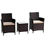 Transpearl 3 Pieces Rattan Furniture Set, Indoor Outdoor Use(2 Seats 1 Table) All Weather Use Furniture Balcony Porch Furniture Dinning Table Set Conversation Set For Sale