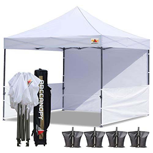 ABCCANOPY 10×10 Rhino-Series Easy Pop Up Canopy Tent Commmercial Grade with Matching Sidewalls and Roller Bag bouns 2pcs Half Wall (White) For Sale