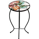 Cheap CEDAR HOME Side Table Outdoor Garden Patio Metal Accent Desk with Round Hand Painted Glass