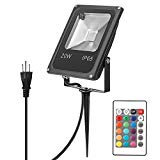 LemonBest LED Color Changing Floodlight Waterpoof Outdoor 20 Watts Garden Landscape Wall Lamp Remote Lawn Light with Spike Review
