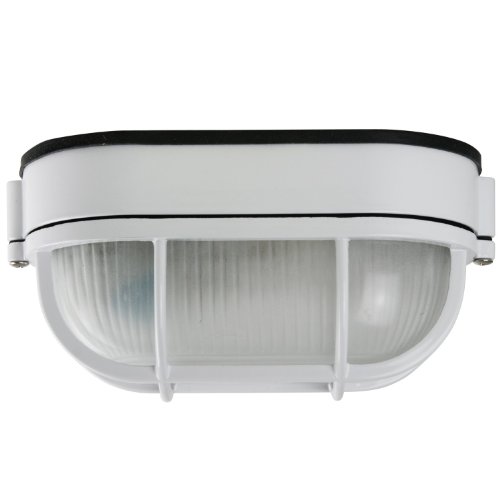 Sunlite ODI1030 9-Inch Wall Mount Oval Outdoor Fixture, White Finish with Frosted Glass