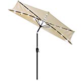 9ft 5-rib Patio Half Wall Market Umbrella Beige w/ LED Lights For Sale