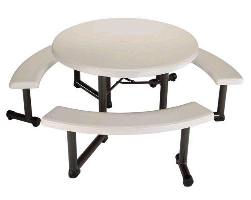 Lifetime Round Picnic Table and Benches, 44 Inch Top , Almond For Sale
