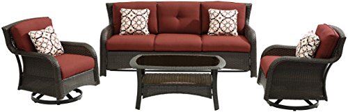 Hanover STRATH4PCSW-S-RED Strathmere 4 Piece Lounge Set, Crimson Red Outdoor Furniture