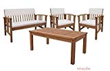 Durable Four Piece Wood Deep Seating Patio Furniture Set Indoor Outdoor Conversation or Chat Set Acacia Wood Tropical Hardwood (Brown) (Brown)
