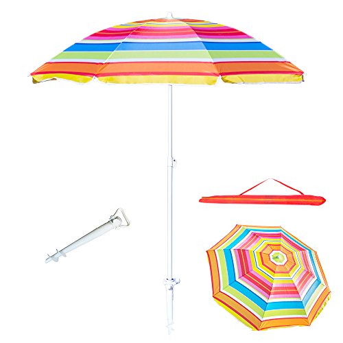 6 Feet Beach Umbrella UV Protection with Telescoping Pole Adjustable Sand Umbrella, Weather Shelter Bonus Carry Bag and Sand Anchor (Red) For Sale