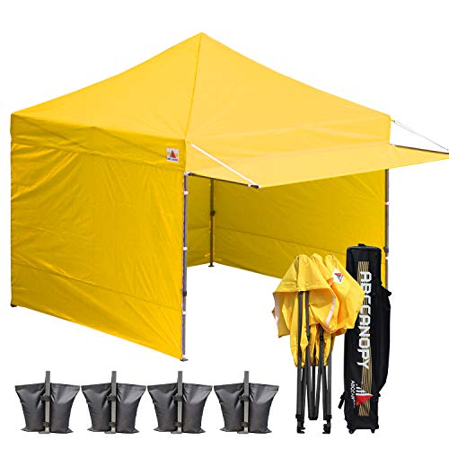 Cheap ABCCANOPY 10×10 Easy Pop up Canopy Tent Instant Shelter Commercial Portable Market Canopy with Matching Sidewalls, Weight Bags, Roller Bag,BOUNS Canopy Awning (Yellow)