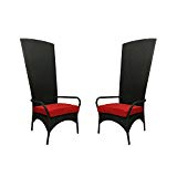 NorthLight Black Resin Wicker Outdoor Patio King Chairs, Red Cushions, Set Of 2 For Sale