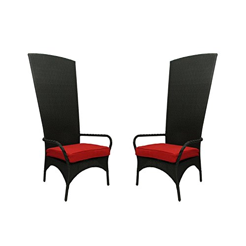 NorthLight Black Resin Wicker Outdoor Patio King Chairs, Red Cushions, Set Of 2