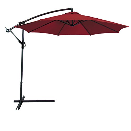 Odaof 10 ft Patio Umbrella Offset Hanging Umbrella Outdoor Market Umbrella Garden Umbrella, Polyester, Burgundy