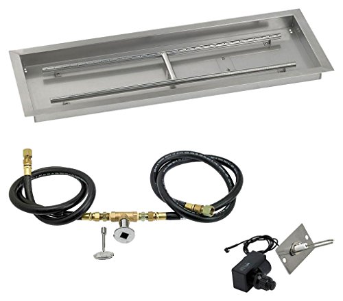 American Fireglass SS-AFPPKIT-N-36 Natural Gas 36″ x 12″ Rectangular Stainless Steel Drop in Fire Pit Pan with Spark Ignition Kit For Sale