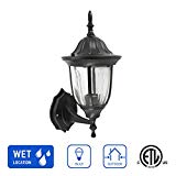 IN HOME 1-Light Outdoor Exterior Wall Up Lantern, Traditional Porch Patio Lighting Fixture L03 with One E26 Base, Water-Proof, Black Cast Aluminum Housing, Clear Glass Panels, ETL Listed Review