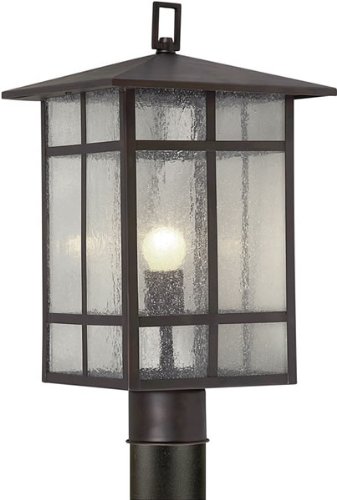Forte Lighting 2025-01-32 Craftsman 1-Light Exterior Post Mount Lantern with Clear Seeded Glass, Antique Bronze Finish