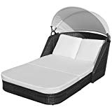 Festnight Outdoor Daybed Black Poly Rattan Double Seater Sun Bed with Canopy For Sale